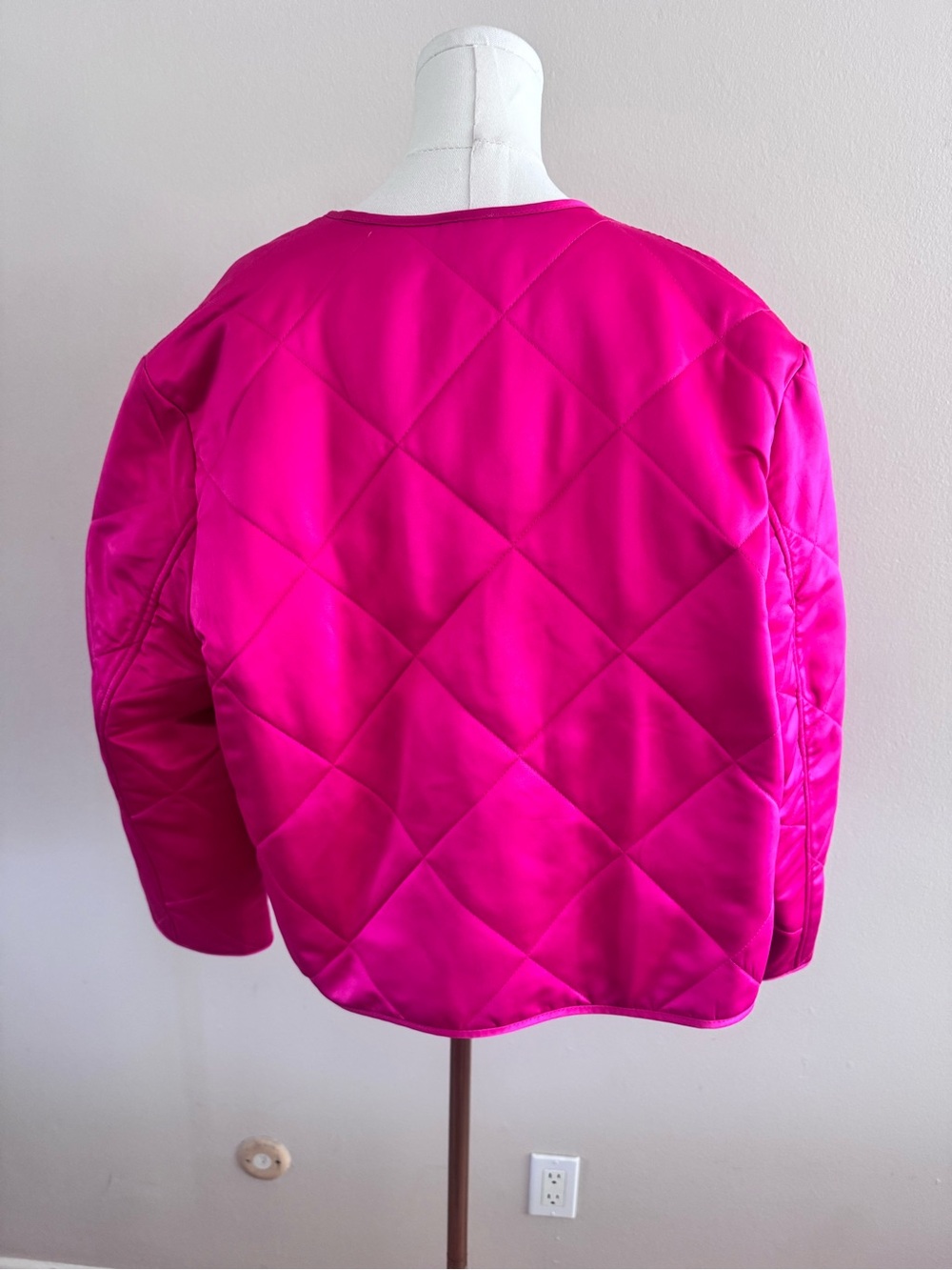 Anne Klein Quilted Open-Front Jacket in Fuchsia/Pink - Picture 5 of 7